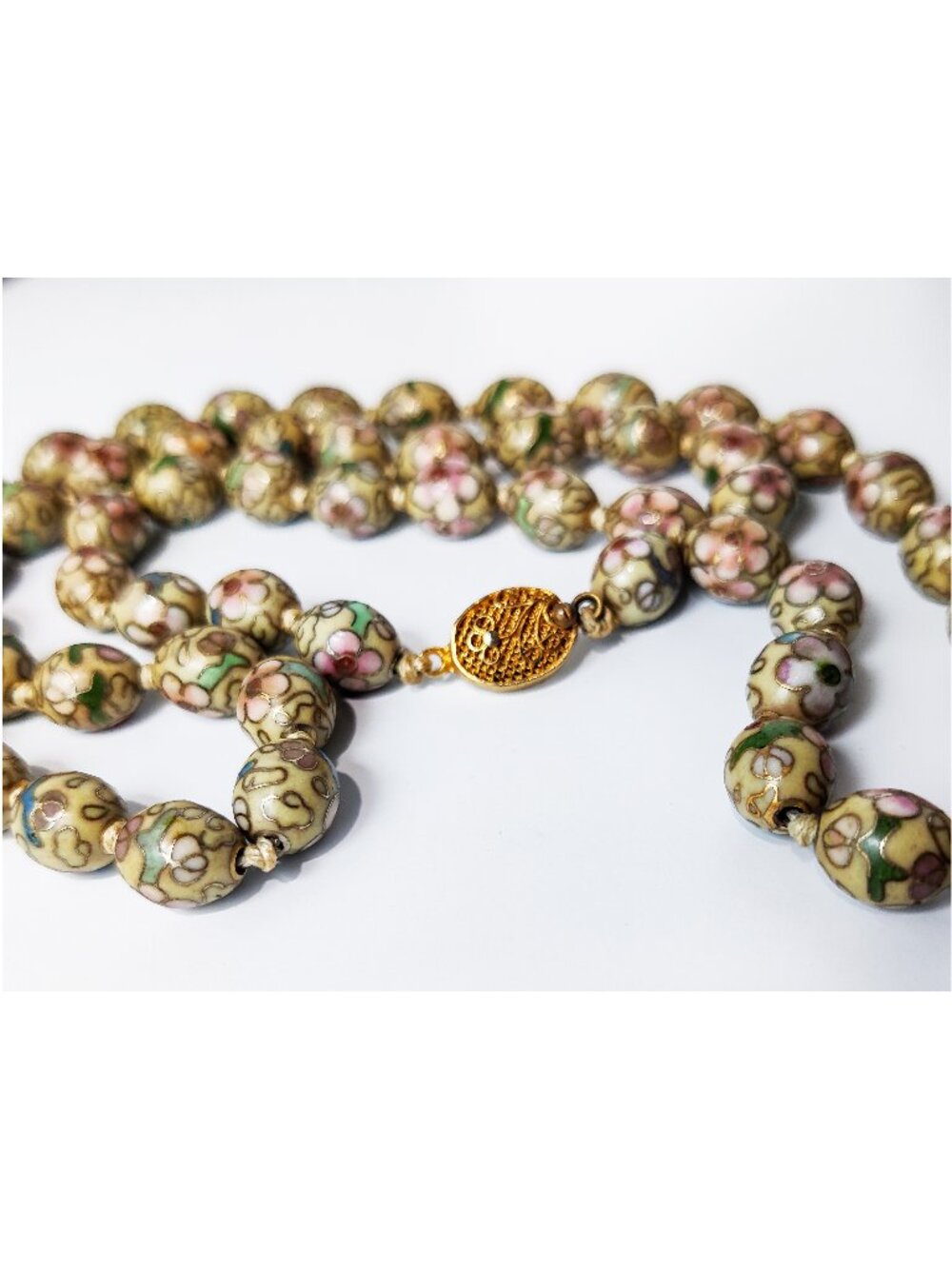 Vintage Cloisonne Enamel Bead Necklace Floral 26–27"